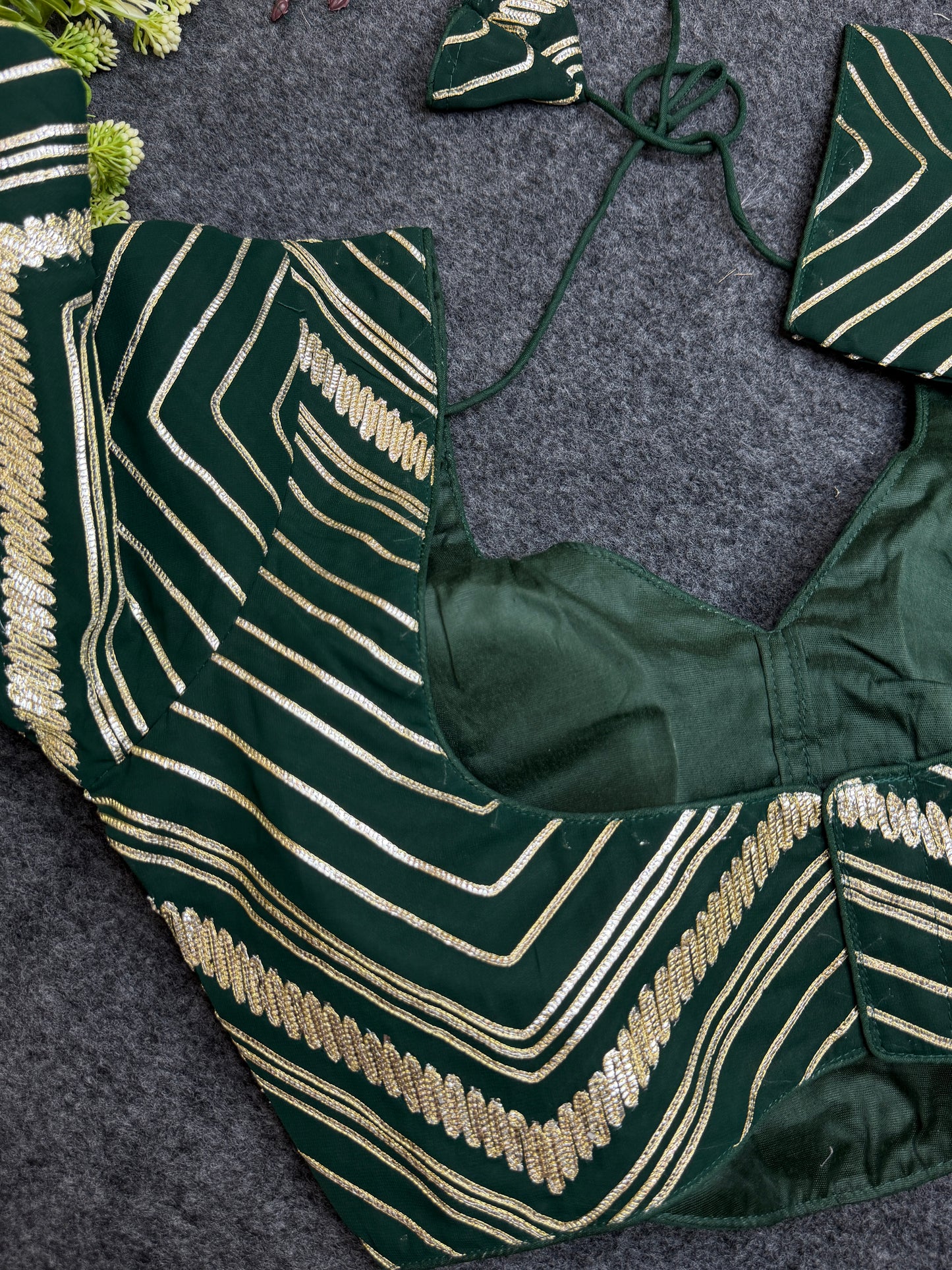 BALADA Bottle Green Designer Readymade Blouse for Women | Fancy V Neck Party Wear Blouse | Lehenga Saree Blouse with Golden Stripe Work