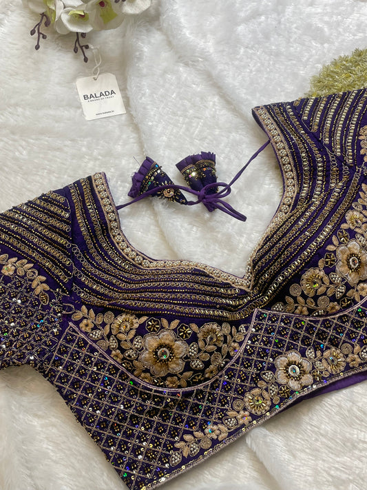 BALADA Purple Heavy Handwork Fully Stitched Designer Blouse | Premium Bridal & Festive Wear | Alterable Size