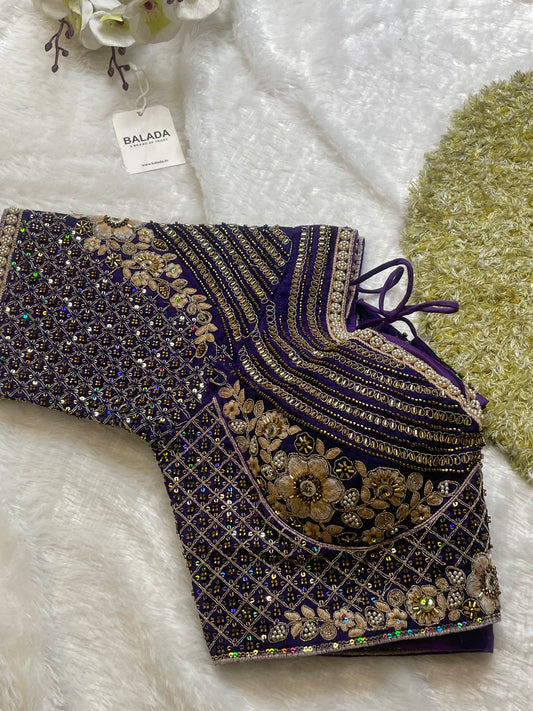 BALADA Purple Heavy Handwork Fully Stitched Designer Blouse | Premium Bridal & Festive Wear | Alterable Size