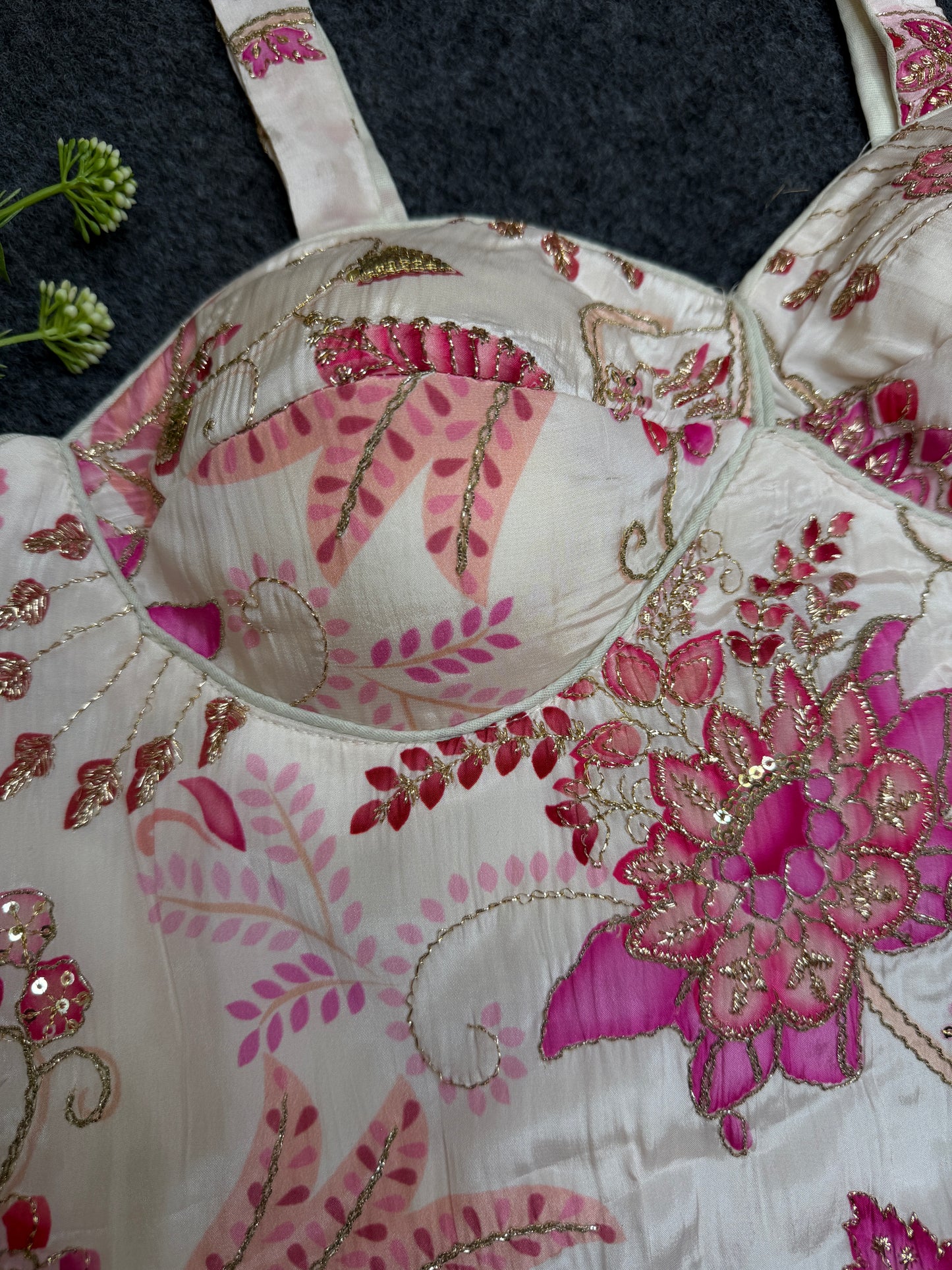 BALADA White Pink Floral Embroidered Readymade Blouse for Women | Designer Bustier Blouse | Party Wear Lehenga Saree Blouse