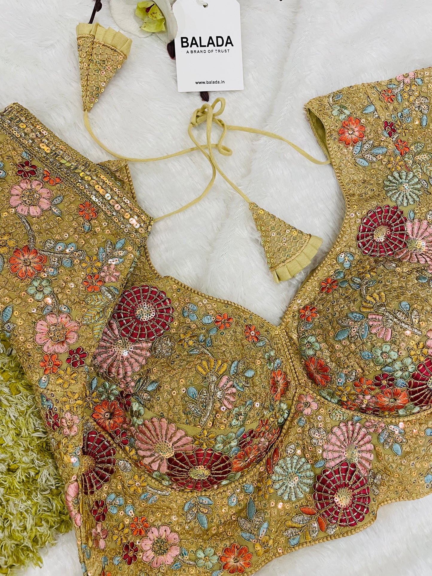 Regal Golden Floral Hand-Embroidered Silk Blouse for Festive Glamour