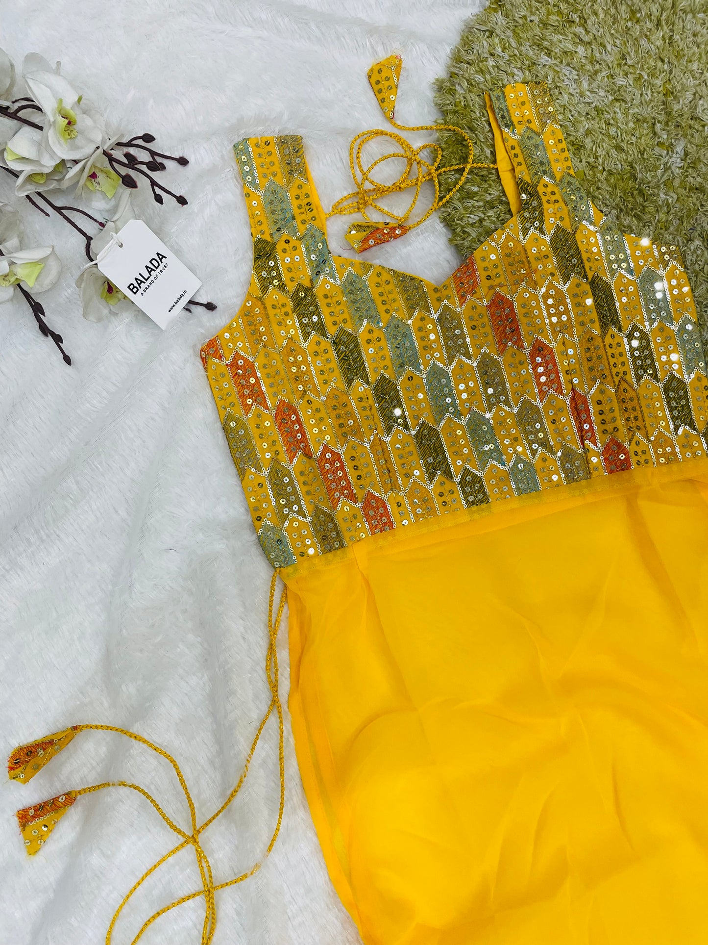 Geometric Mirror Work Kurti with Embroidered Yoke