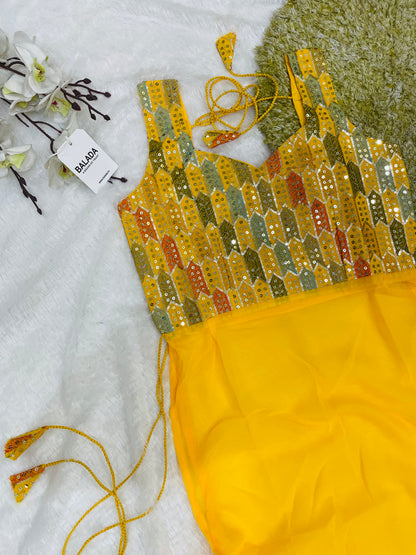 Geometric Mirror Work Kurti with Embroidered Yoke