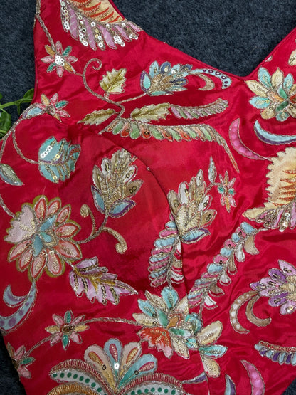 Designer Pink Halter Neck Embroidered Blouse for Women | Heavy Floral Thread & Sequin Work Party Wear Readymade Blouse