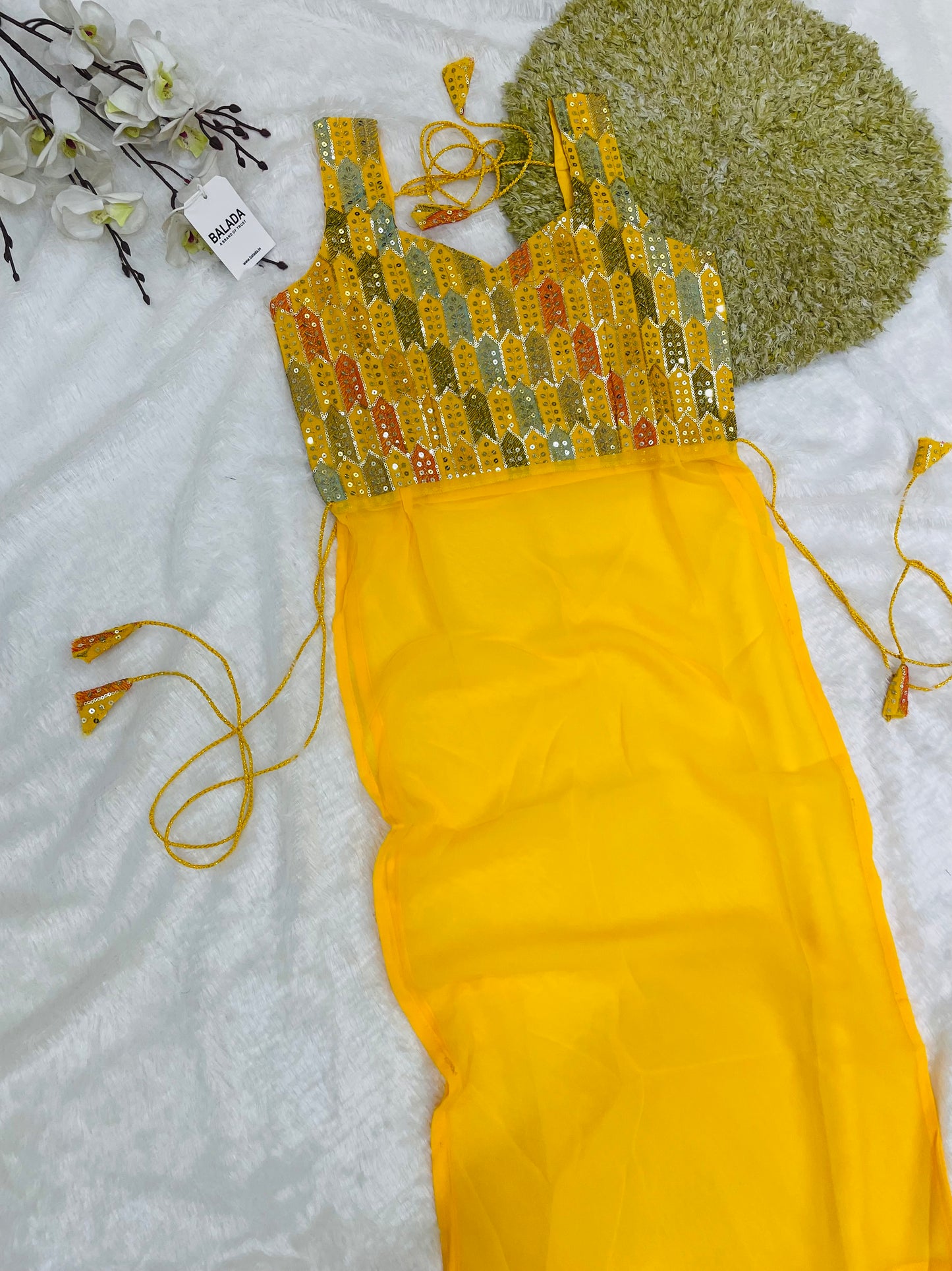 Geometric Mirror Work Kurti with Embroidered Yoke