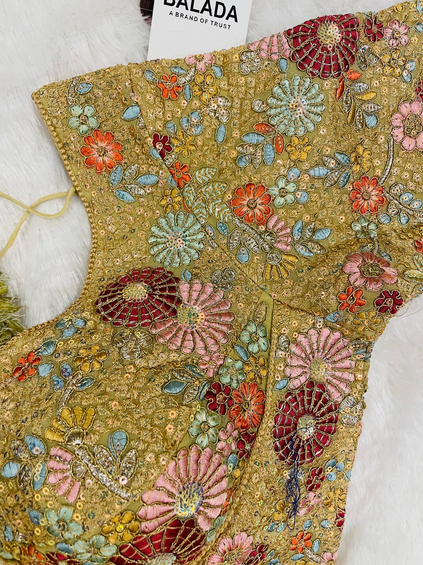 Regal Golden Floral Hand-Embroidered Silk Blouse for Festive Glamour