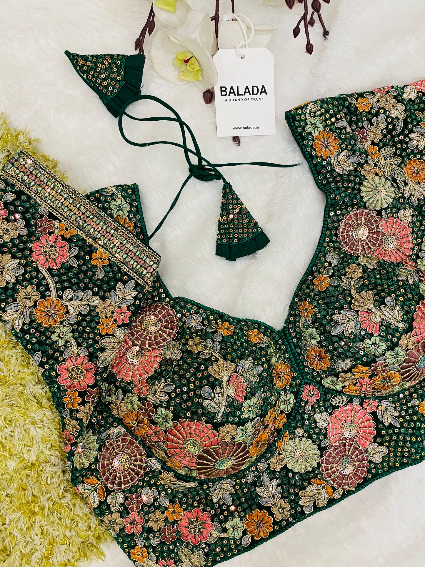 Majestic Emerald Green Floral Embroidered Silk Blouse for Special Occasions