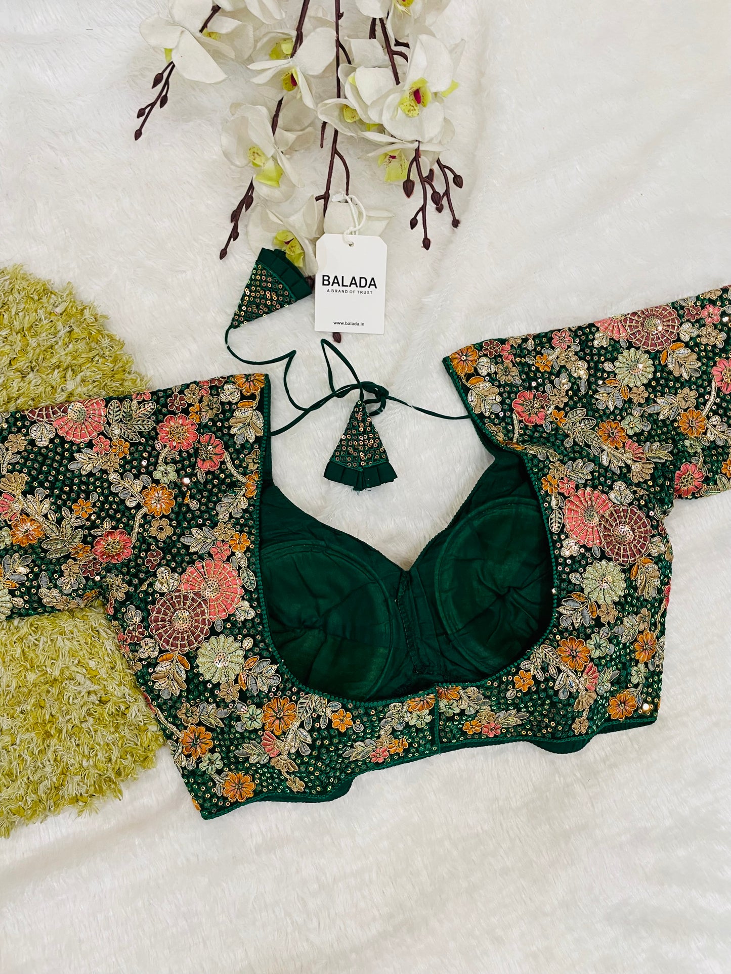 Majestic Emerald Green Floral Embroidered Silk Blouse for Special Occasions