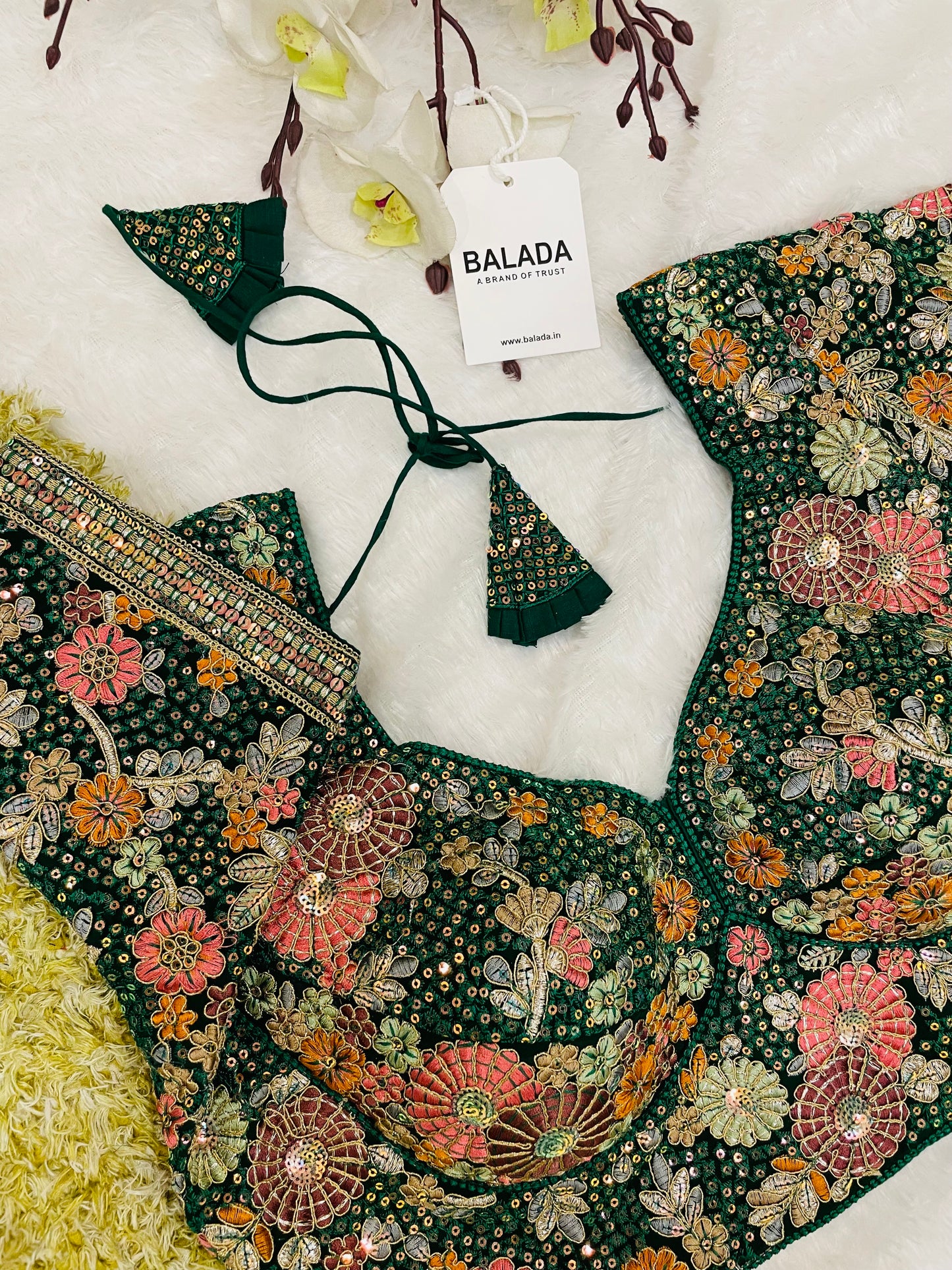 Majestic Emerald Green Floral Embroidered Silk Blouse for Special Occasions