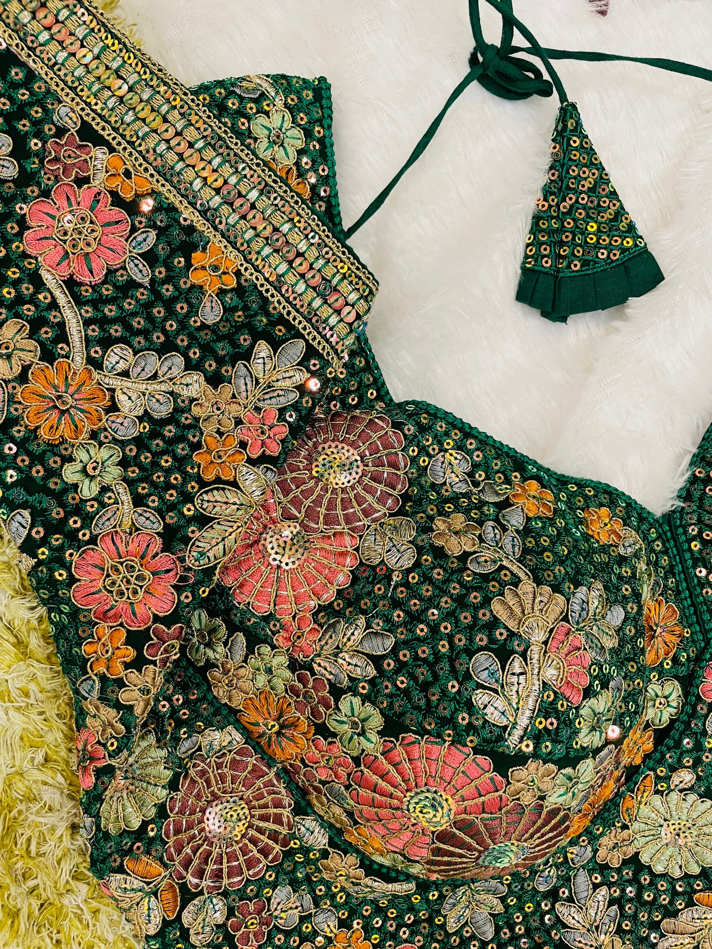 Majestic Emerald Green Floral Embroidered Silk Blouse for Special Occasions