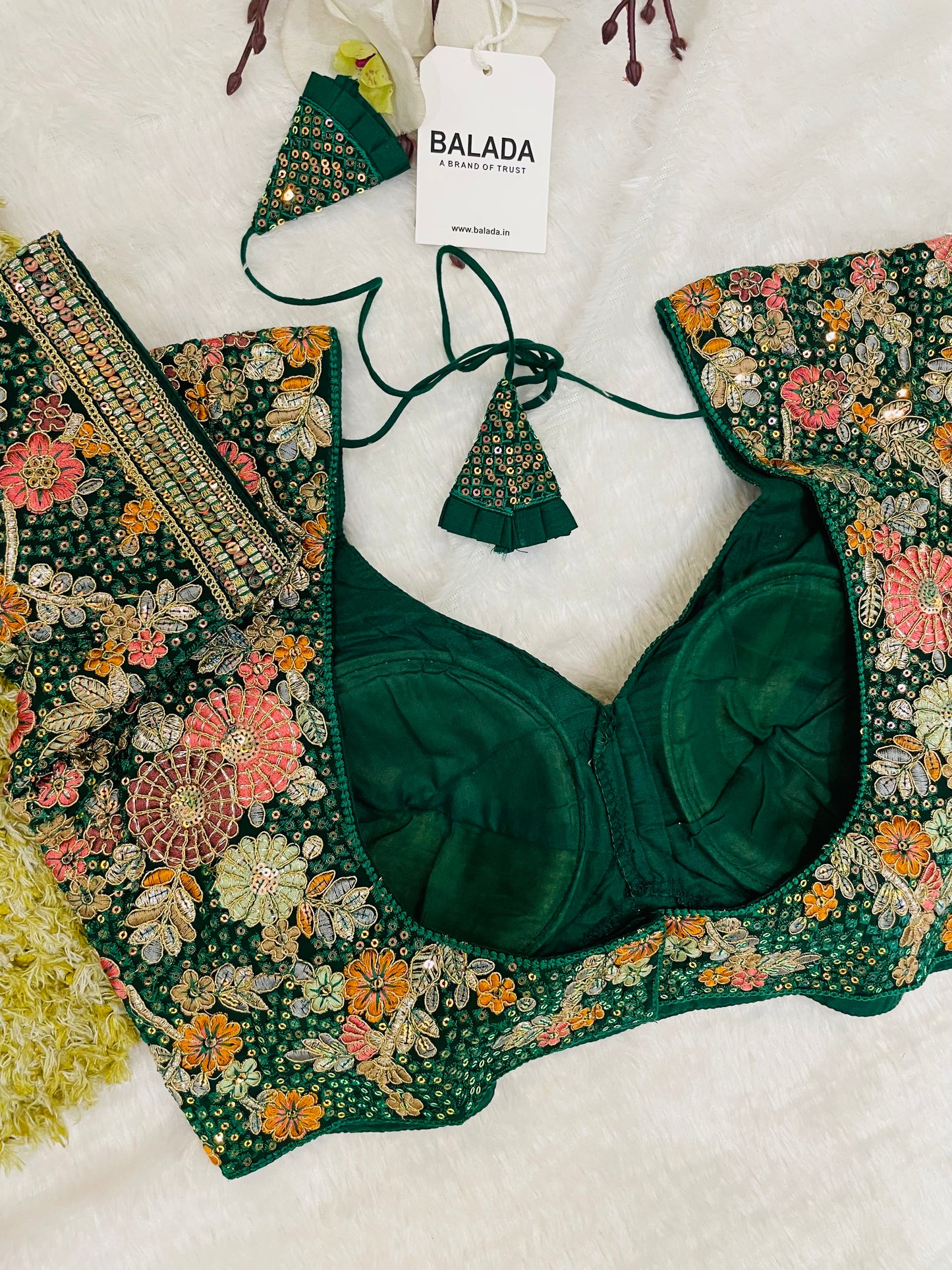 Majestic Emerald Green Floral Embroidered Silk Blouse for Special Occasions