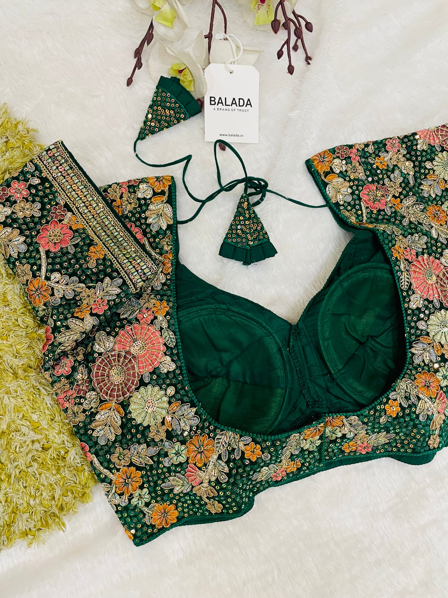 Majestic Emerald Green Floral Embroidered Silk Blouse for Special Occasions