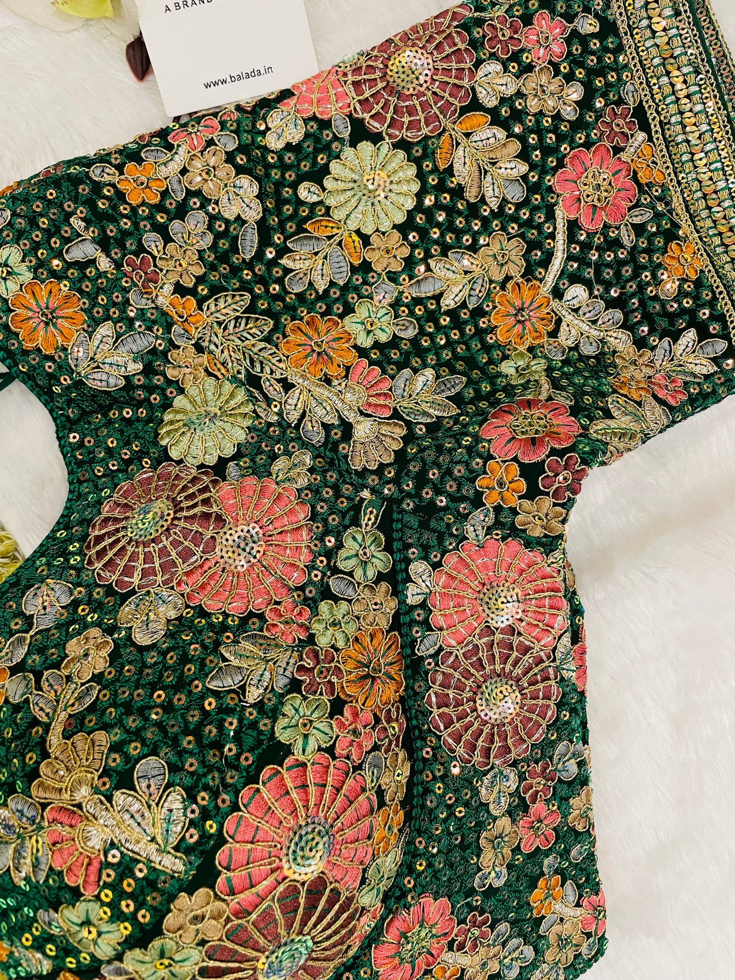 Majestic Emerald Green Floral Embroidered Silk Blouse for Special Occasions
