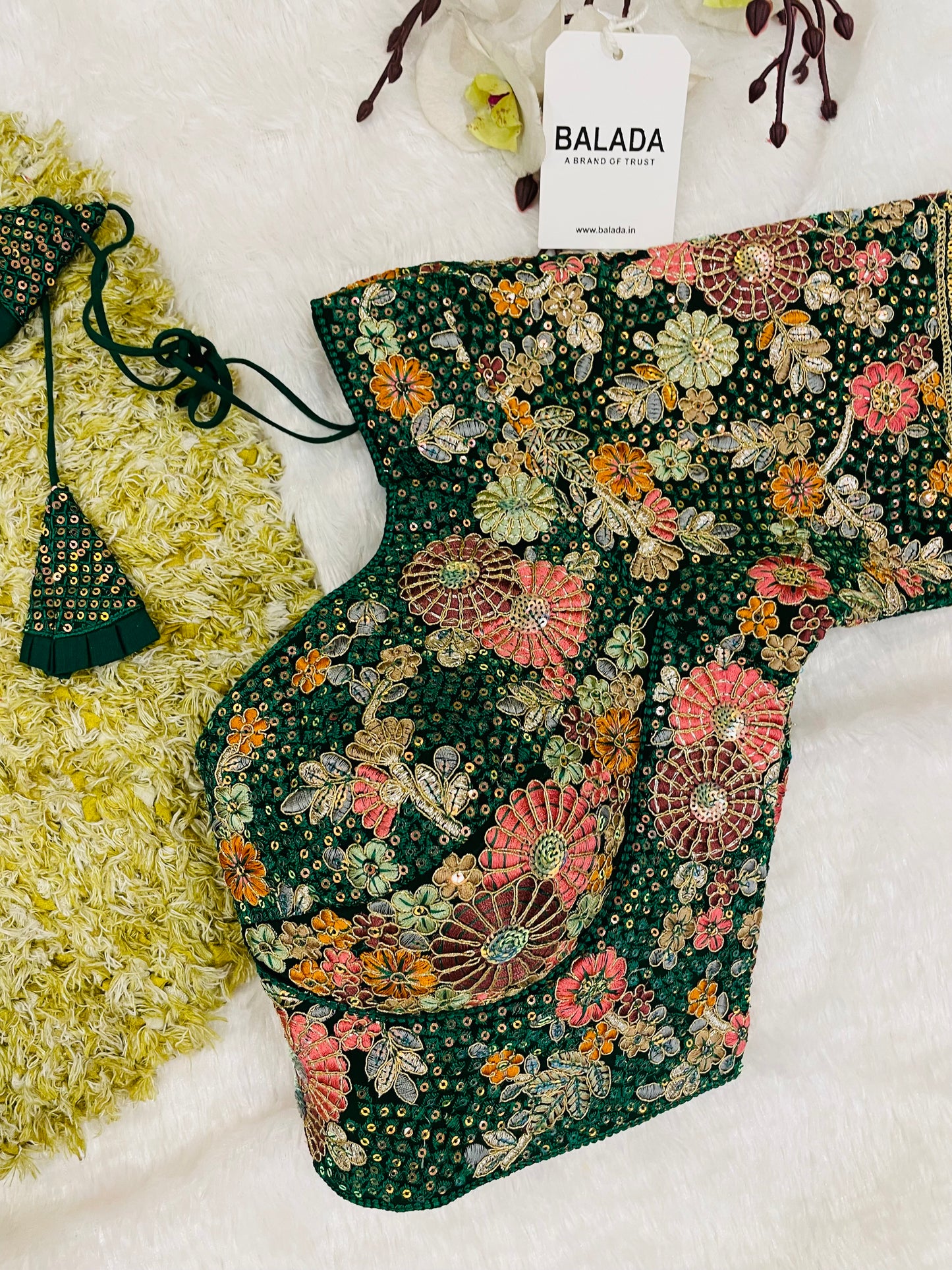 Majestic Emerald Green Floral Embroidered Silk Blouse for Special Occasions