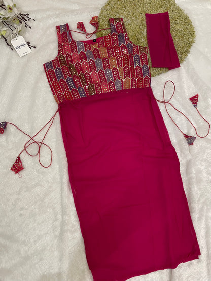 Geometric Mirror Work Kurti with Embroidered Yoke