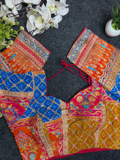Multicolor Kutchi Work Designer Blouse for Women | Heavy Embroidered Patchwork Navratri Garba Readymade Blouse