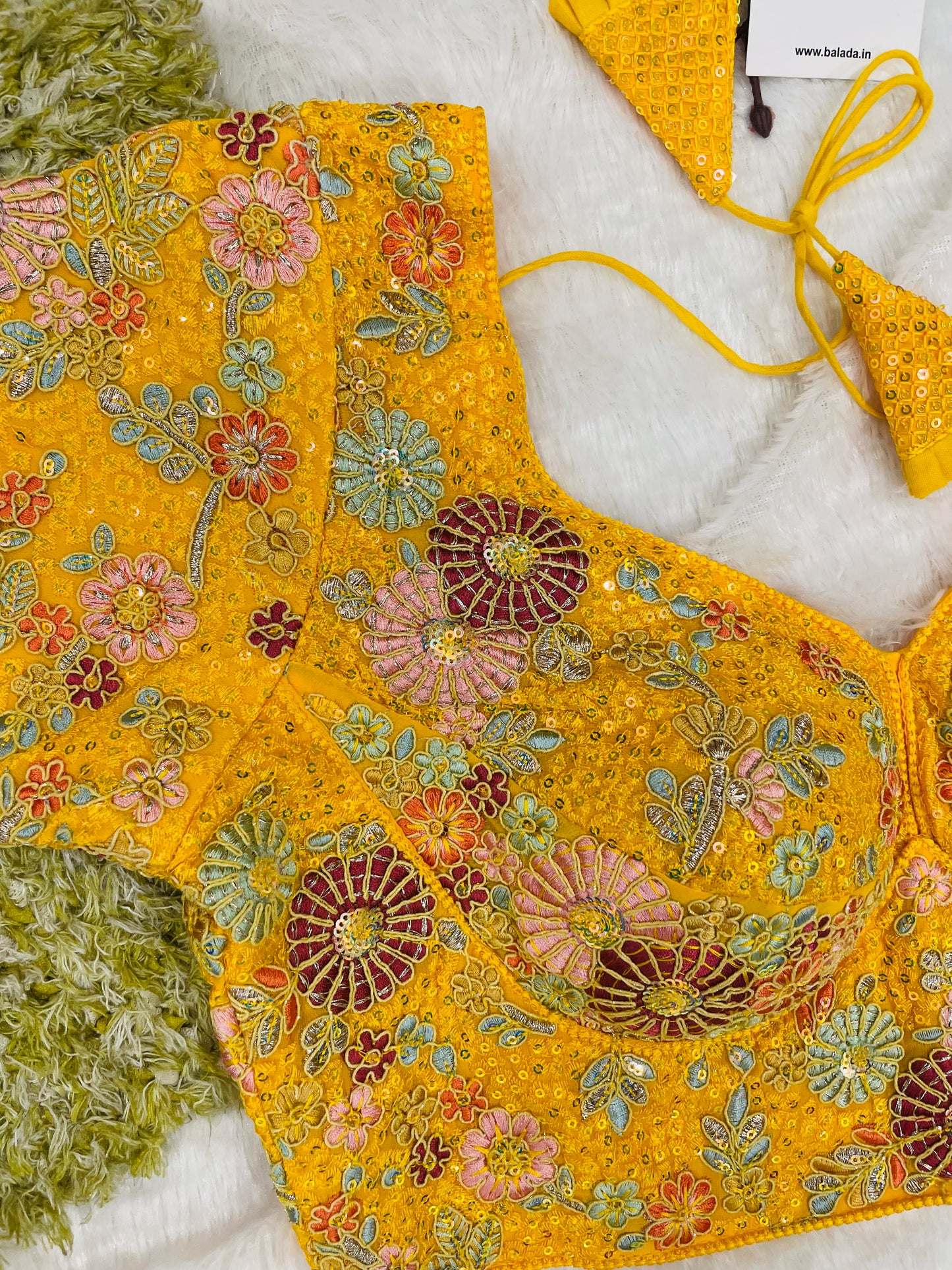 Radiant Yellow Floral Embroidered Silk Blouse for Festive Celebrations