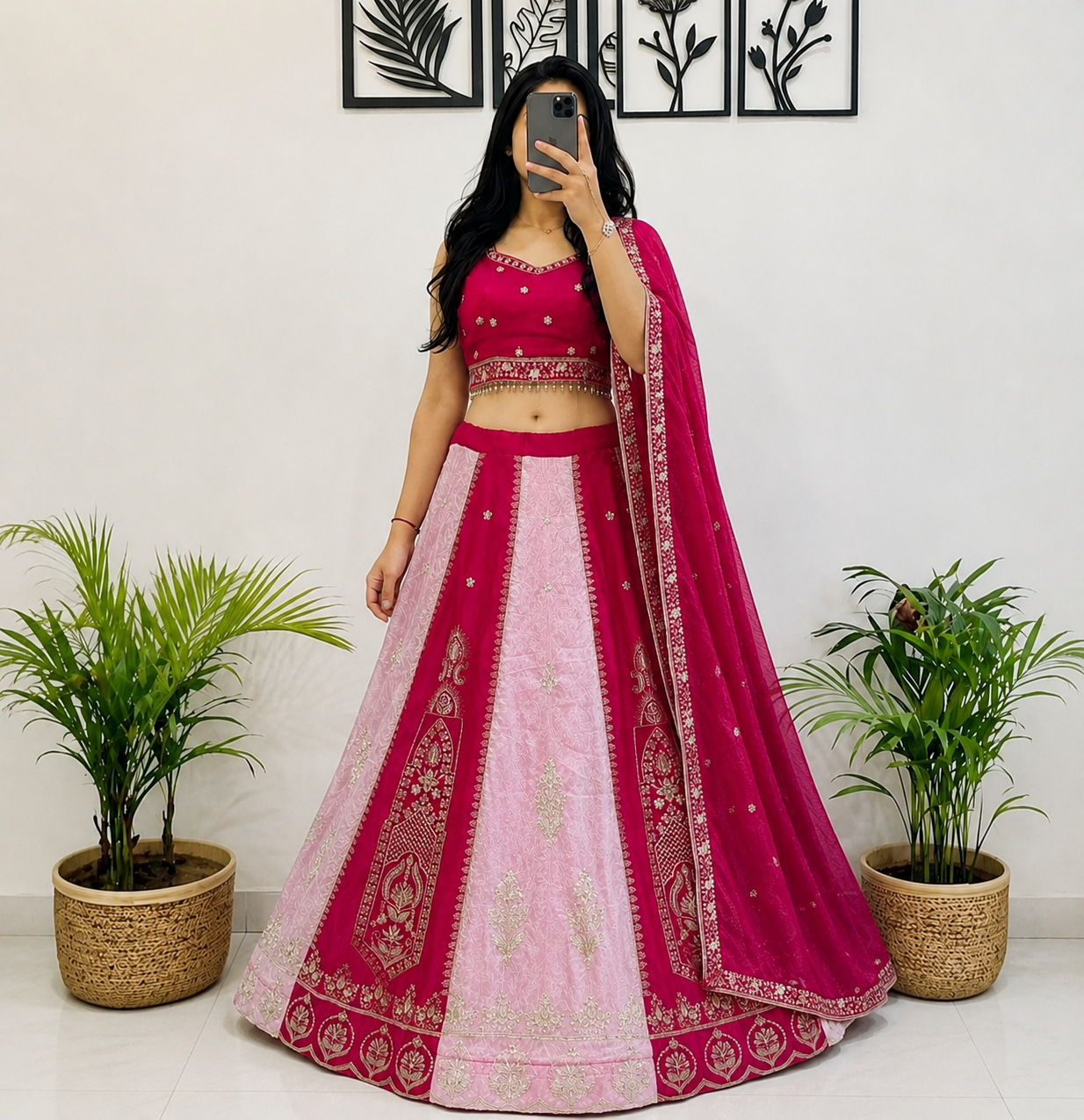 Hot Pink & Baby Pink Embroidered Lehenga Choli with Dupatta for Women | Designer Festive & Wedding Wear Lehenga
