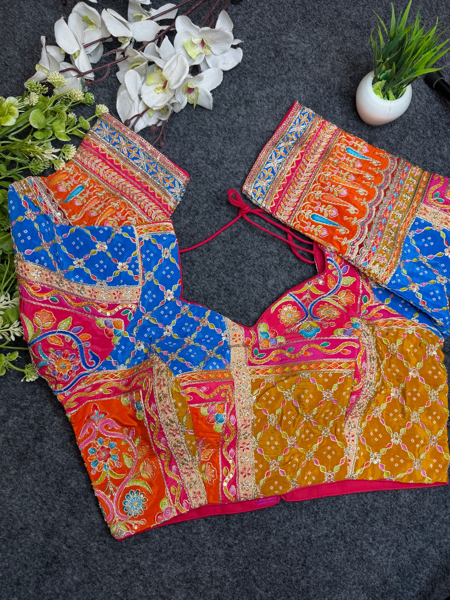 Multicolor Kutchi Work Designer Blouse for Women | Heavy Embroidered Patchwork Navratri Garba Readymade Blouse