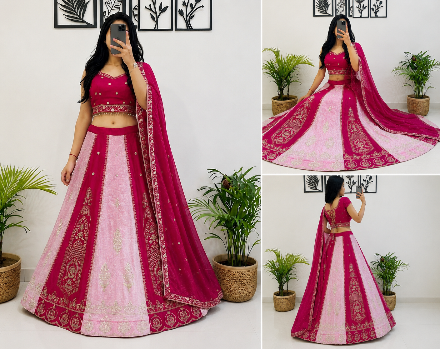 Hot Pink & Baby Pink Embroidered Lehenga Choli with Dupatta for Women | Designer Festive & Wedding Wear Lehenga