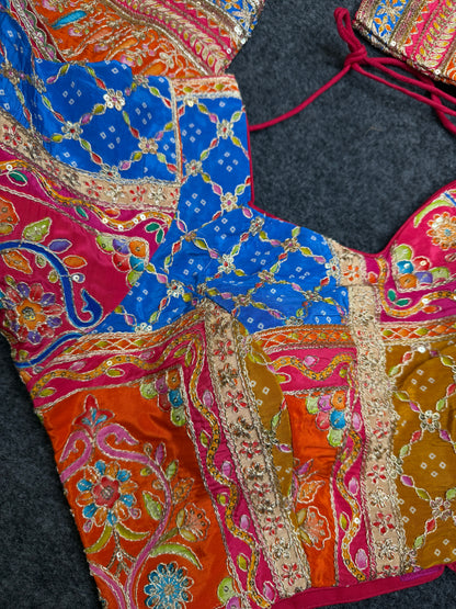 Multicolor Kutchi Work Designer Blouse for Women | Heavy Embroidered Patchwork Navratri Garba Readymade Blouse