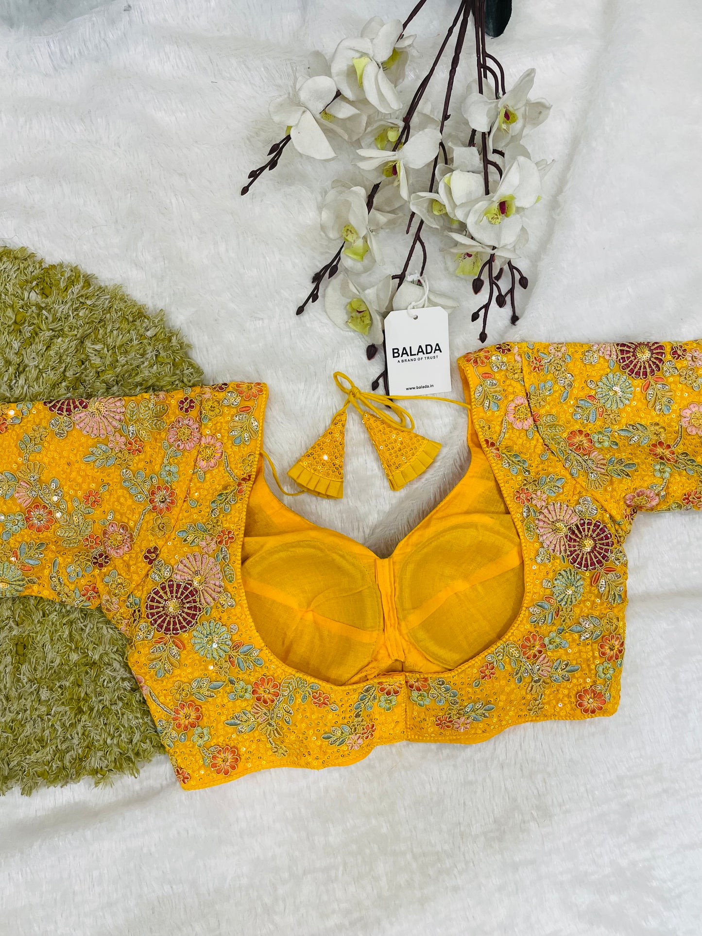 Radiant Yellow Floral Embroidered Silk Blouse for Festive Celebrations