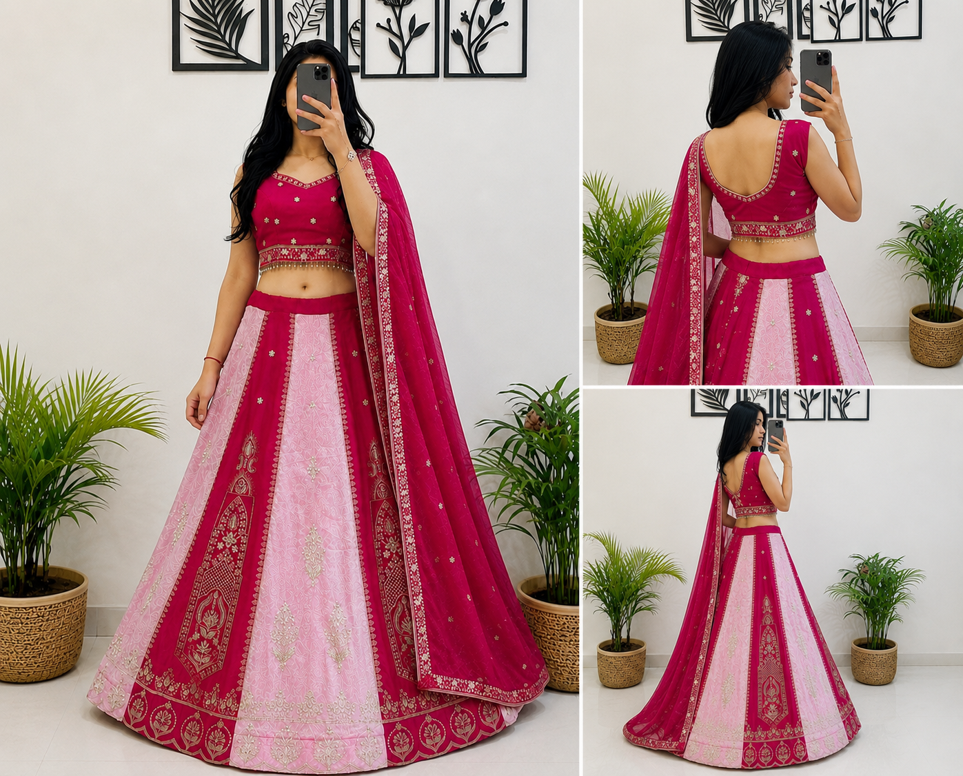 Hot Pink & Baby Pink Embroidered Lehenga Choli with Dupatta for Women | Designer Festive & Wedding Wear Lehenga