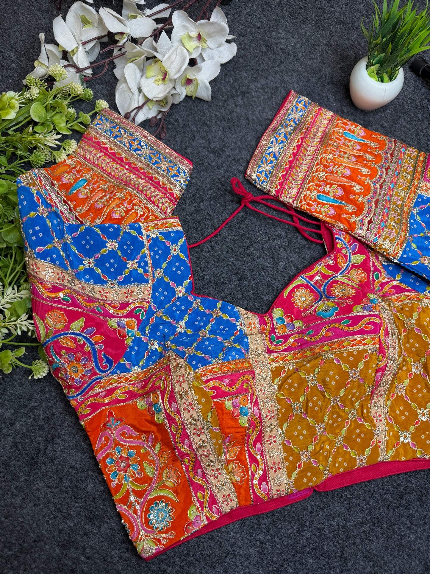 Multicolor Kutchi Work Designer Blouse for Women | Heavy Embroidered Patchwork Navratri Garba Readymade Blouse
