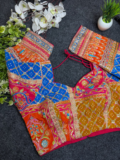 Multicolor Kutchi Work Designer Blouse for Women | Heavy Embroidered Patchwork Navratri Garba Readymade Blouse