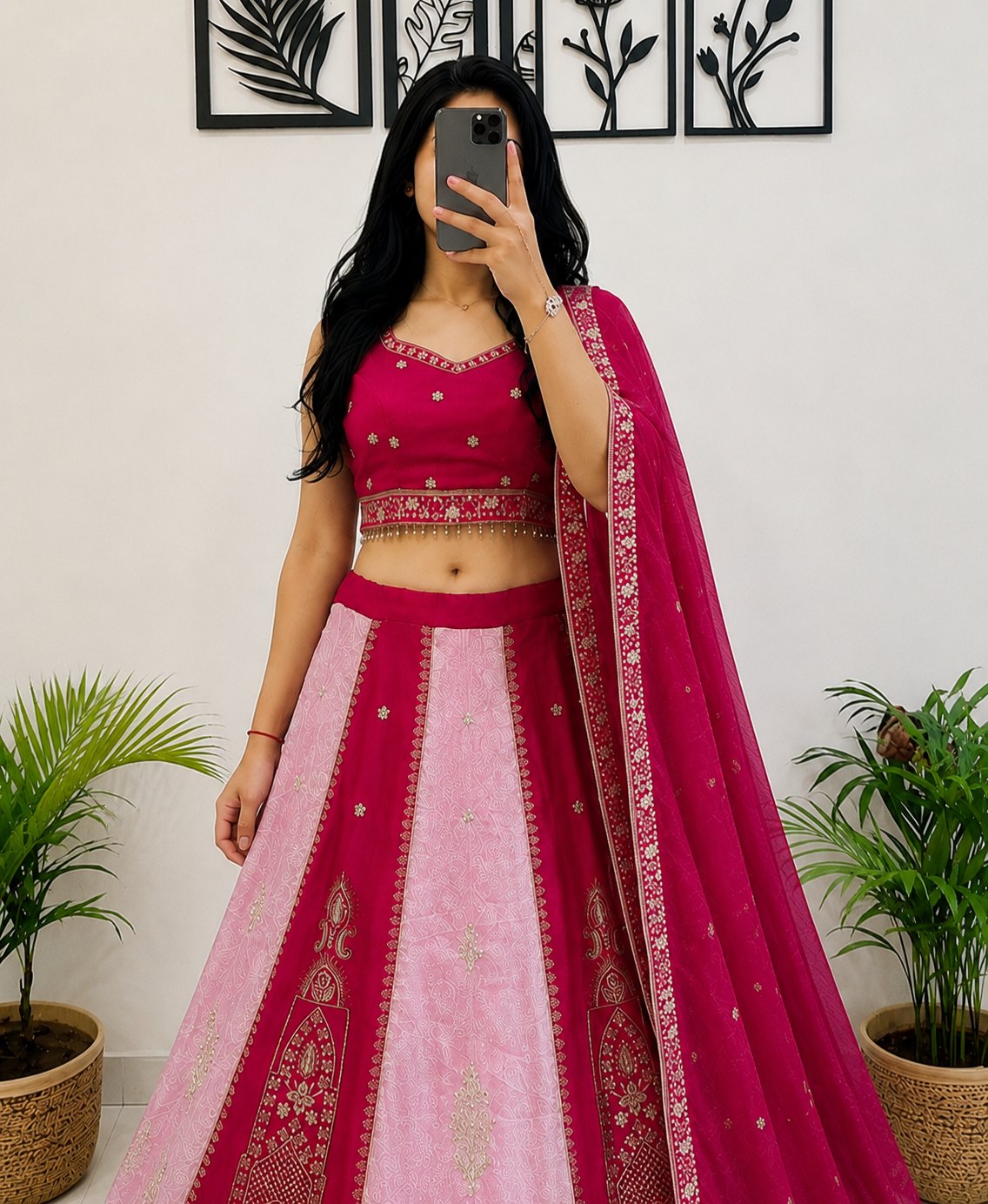 Hot Pink & Baby Pink Embroidered Lehenga Choli with Dupatta for Women | Designer Festive & Wedding Wear Lehenga