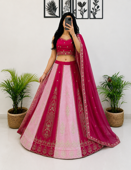 Hot Pink & Baby Pink Embroidered Lehenga Choli with Dupatta for Women | Designer Festive & Wedding Wear Lehenga